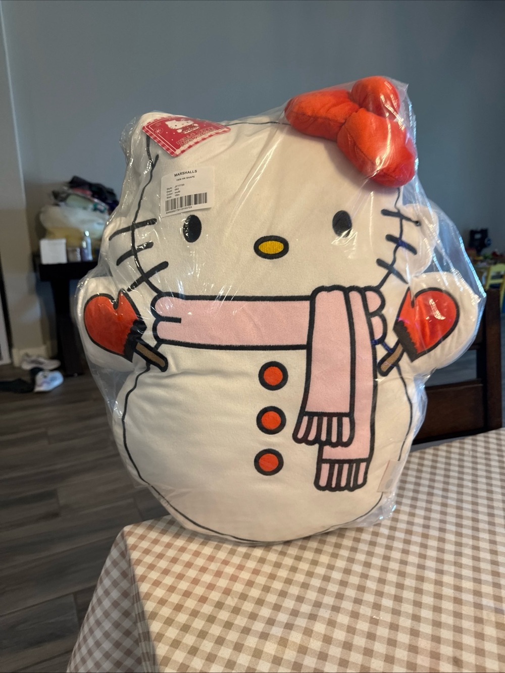 Hello Kitty White Plush Snowman Pillow with Pink Scarf
